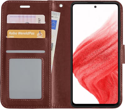 Hoesje Met Pasjeshouder - Geschikt voor Samsung Galaxy A53 - Luxe Bookcase Portemonee - Flip Case - Kunstleer Book Case - Flipcase - Book Cover - Walletcase - Portemonneehoes - Bruin