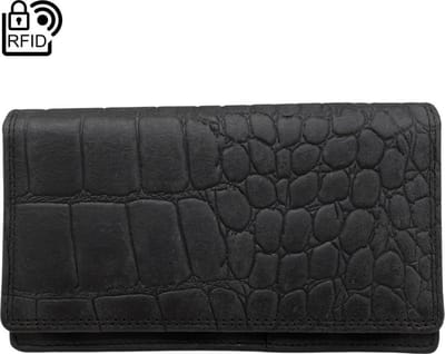 Lederen dames portemonnee - Zwart - RFID - Croco print – Dames portemonnee leer met crocoprint