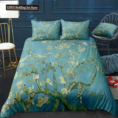 Amandelbloesem Door Van Gogh Dekbedovertrekset Bloemen Bloemen Beddengoedset Voor Meisje Scandinavisch Dekbedovertrek Queen King Size Beddengoedset AU Double(180x210cm)
