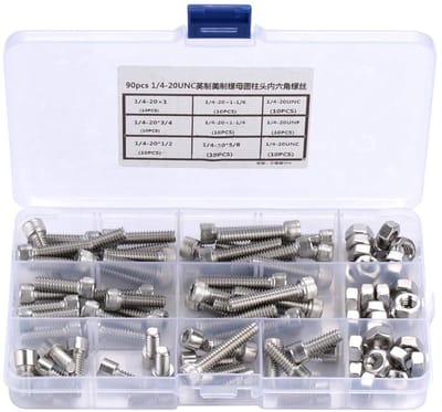 Allecto - 90pcs 1/4-20 - Assortiment kit - Hoogwaardige kwaliteit - Georganiseerd in transparante doos - Ideaal voor verschillende vakmanne...