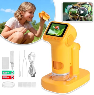 1600x Microscoop Voor Kinderen - 1080p 2,0 Inch Ips-Scherm Kindermicroscoop Met Wetenschappelijke Set - Leuk Speelgoedcadeau Voor Jongens En Meisjes Van 3-12 Jaar (Geel)