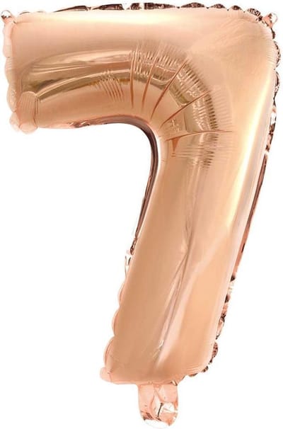 Folie Ballon Cijfer 7 Rosé Goud 41 cm met rietje