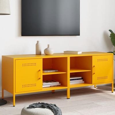 TV meubel set - TV kast mediakast - Woonkamer inrichten - Stalen frame - 68x39x50.5 cm - Mosterdgeel
