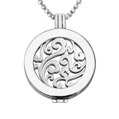 Munthouder met Ketting en Munt 33mm Golvende Bloemen - Zilverkleurig - ERHS787