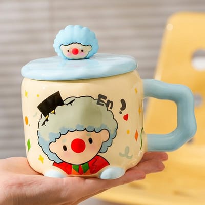 Creatieve Ins Stijl Clown Keramische Mok met Deksel Huis Kantoor Koppel Waterbeker Hoge Precisie Zacht Cadeau Mok 401-500ml
