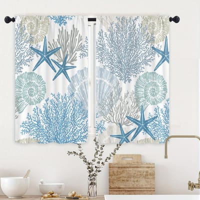 Strand Kust Zeester Keuken Gordijn Nautisch Zomer Raam Decoratie voor Woonkamer Voor Huisdecoratie Cafe Kast Decoratie 70x107cm(27.5x42inch gray