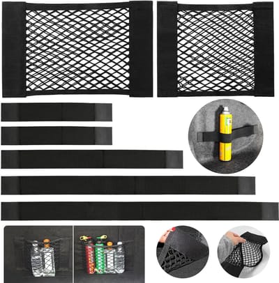 7 stuks kofferbak-nettas met klittenbandsluiting, zwart, universeel voor auto/SUV
