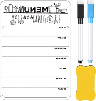 Wekelijkse Eten Planner Magnetisch, Herbruikbaar met 2 Kleurmarkeerders en Bordgum, Ideaal voor Thuis en Kantoor, Menu Planner voor Efficiënte Maaltijdplanning