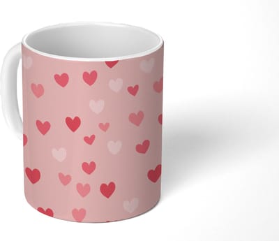 Mok - Koffiemok - Hartjes - Patroon - Roze - Eenvoudig - Mokken - 350 ML - Beker - Koffiemokken - Theemok