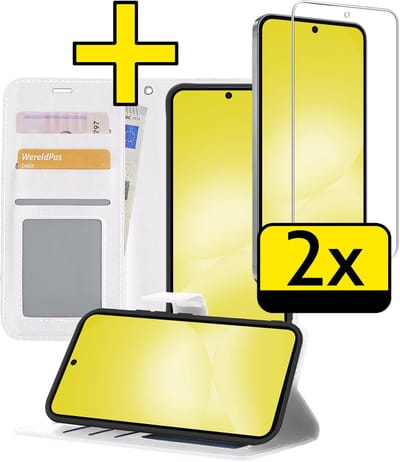 Hoesje - Met 2x Screenprotector - Geschikt voor Samsung Galaxy A56 - Luxe Pasjeshouder - Bookcase Portemonee - Flip Case - Kunstleer Book Case - Flipcase Hoes - Book Cover - Walletcase - Portemonneehoes - Telefoonhoesjes - Wit