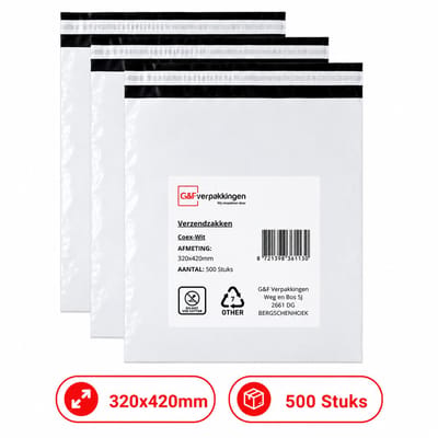 Verzendzakken 320x420 mm - 500 Stuks - Witte Verzendzakken met Plakstrip - CoEx LDPE - Scheurvast & Waterafstotend | G&F Verpakkingen
