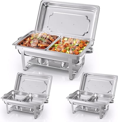 Buffet Warmhoud Sets - Chafing Dish - Eten Warm Houden - Vouwbare Poten - 3x 9 Liter - Zilver