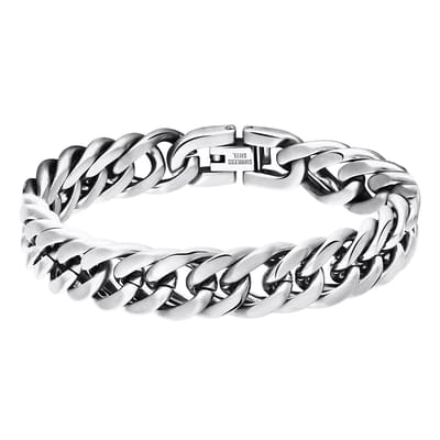 Lucardi Heren armband schakel mat - Staal - Armband - Vaderdag Cadeautje - 19 cm - Zilverkleurig