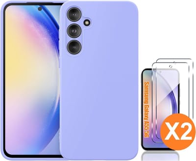 Hoesje geschikt voor Samsung Galaxy A55 siliconen hoesje Lila zacht TPU backcover - Met gehard glas screenprotector - 2 stuks