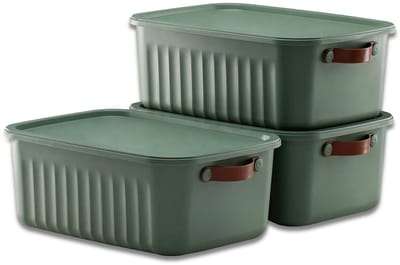 Tobeyz - Opbergbox - Opbergdoos - Opbergmand - 10L BPA-vrije Kunststof Opbergbox met Deksel – Nestelbaar en Stapelbaar – Ideaal voor Badkamer, Keuken en Speelgoedopslag – Groen