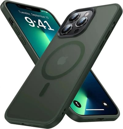 Hoesje Geschikt voor Apple iPhone 13 Pro - Compatibel met MagSafe / Qi2 - Matte Beschermhoes - Back Cover met Magneet - Donkergroen