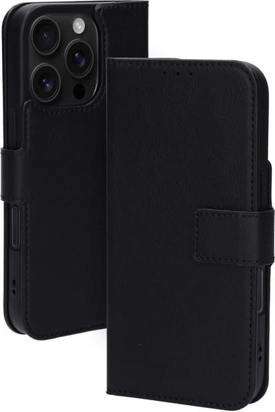 Mobiparts hoesje geschikt voor Apple iPhone 16 Pro - Wallet/Boekhoesje - Eco Leer - Magneet Sluiting - Opberg vakken - Zwart