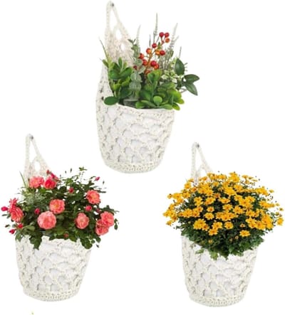 SnelShoppen - Pack of 3 Macrame Flower Hangers - Hangende Bloempot, Boho Decoratie, Wandvazen, Geschikt voor Binnen en Buiten, Tuin, Balkon, Woonkamer