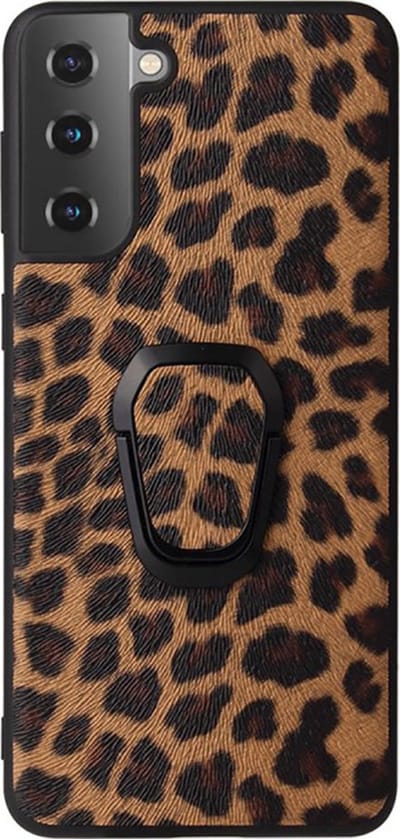 Shop4 - Geschikt voor Samsung Galaxy S21 FE Hoesje - Harde Back Case met Kickstand Luipaard Bruin