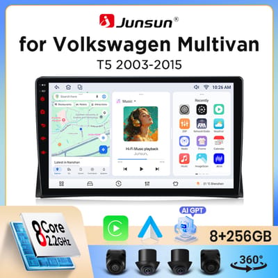 Junsun draadloze CarPlay Android Auto autoradio voor Volkswagen (VW) Transporter / Multivan (T5 / Typ 7H) 2003-2015 met ingebouwde koelventilator, Android GPS navigatie, multimediaspeler, WiFi, DSP,