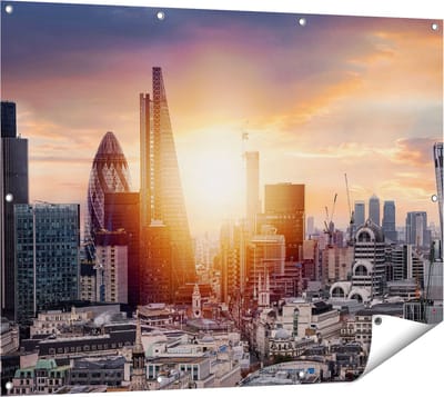 Gards Tuinposter Londen Stad bij Zonsopgang - 120x90 cm - Tuindoek - Tuindecoratie - Wanddecoratie buiten - Tuinschilderij