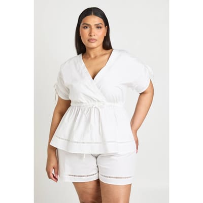 boohoo Dames Plus Poplin Ladder Short | Wit | Maat: 44