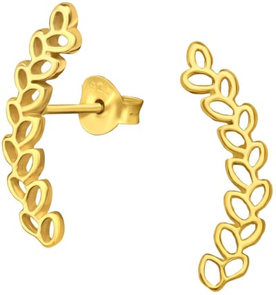 Joy|S - Zilveren takje oorbellen - olijftakje - 6 x 19 mm - oorknoppen met blaadjes - gold plated