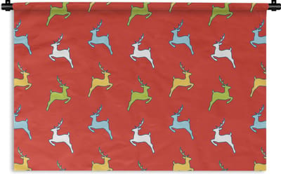Wandkleed - Wanddoek - Patroon - Hert - Rood - 180x120 cm - Wandtapijt
