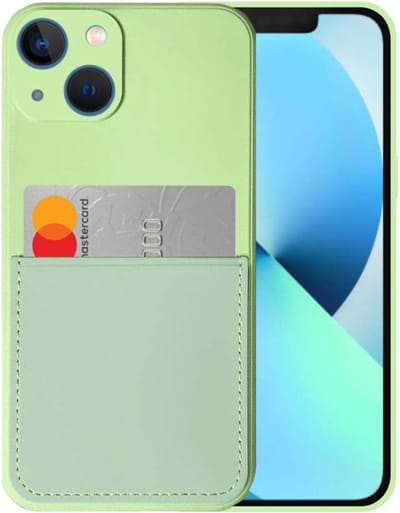 Smartphonica iPhone 13 Mini siliconen hoesje met pashouder en zachte binnenkant - Groen geschikt voor iPhone 13 Mini