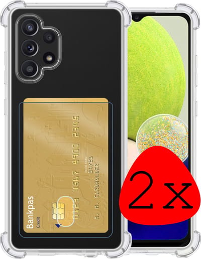 Hoesje 2 Stuks - Geschikt voor Samsung Galaxy A32 4G - Met Pashouder en Kaarthouder - Telefoon Hoes Shockproof - Siliconen Case - Back Cover - Shock Proof - Pasjes Houder - Transparant
