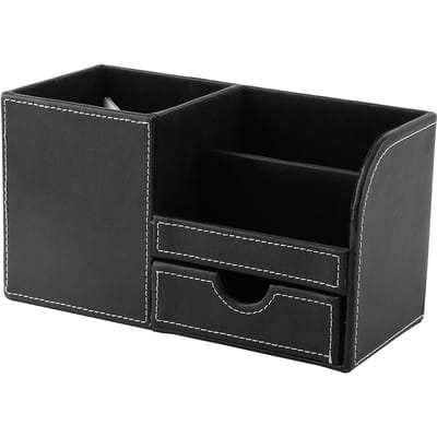 1 Stuk Houten Leer Multifunctioneel Bureau Kantoorartikelen Organizer Opbergdoos Potloodhouder Etui