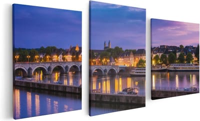 Artaza Canvas Schilderij Drieluik Maastricht Maas Rivier bij de Sint Servaasbrug - 120x60 - Foto Op Canvas - Canvas Print