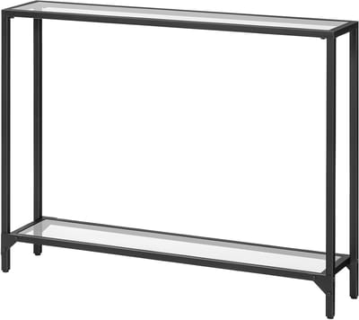 Moderne Console Tafel met 2 Planken van Glas, Ideaal voor Hal of Woonkamer, Compact Ontwerp voor Kleine Ruimtes, 100 x 22 x 80 cm, Tempered Glas, Stijlvolle Display Tafel