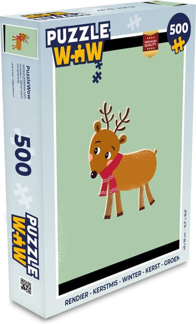 Puzzel Rendier - Kerstmis - Winter - Kerst - Groen - Legpuzzel - Puzzel 500 stukjes - Kerst - Cadeau - Kerstcadeau voor mannen, vrouwen en kinderen