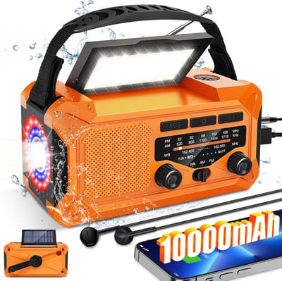 Noodradio met Oplaadbare Batterij: Zonne-energie, Handslinger, SOS, Zaklamp & Telefoonoplader