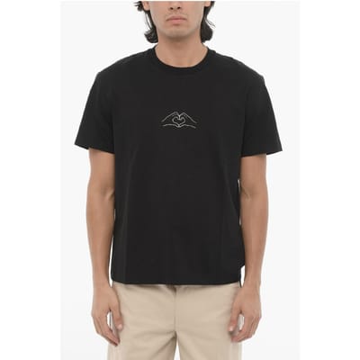 Katoenen T-shirt met ronde hals en print in zwart