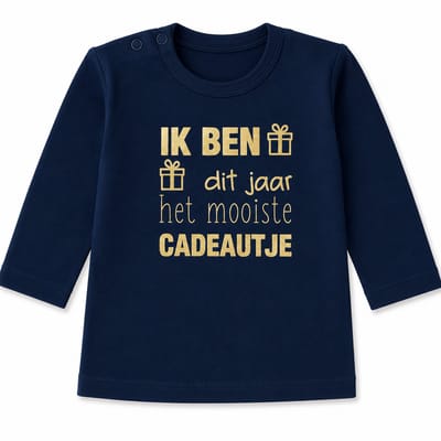 Shirtje baby tekst Ik ben dit jaar het mooiste cadeautje | Lange mouw | donker blauw | maat 86 | verjaardags t-shirt voor de eerste 1e verjaardag shirt verjaardagshirt 1 een jaar