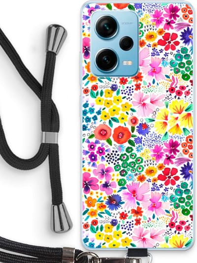 Case Company® - Hoesje met koord geschikt voor Xiaomi Redmi Note 12 Pro Plus hoesje met Koord - Little Flowers - Telefoonhoesje met Zwart Koord - Bescherming aan alle Kanten en Over de Schermrand