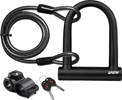 Hoogwaardig U-fietsslot voor zware belasting - D-beugel fietsslot met 4 ft/12 m stalen flexkabel