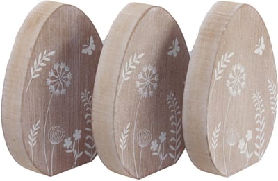 Tafeldecoratie Paasei houten decoratie houten eierstandaard 14,5cm 3 s