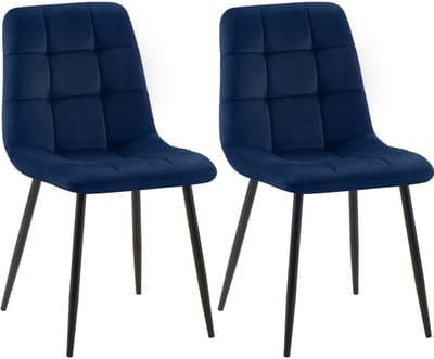 CLP Tilde Set van 2 eetkamerstoelen - Zonder armleuning - Industrieel - Fluweel/blauw
