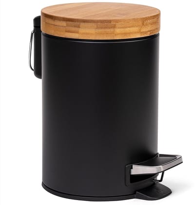 Design Pedaalemmer voor de Badkamer 3 Liter met Bamboe Deksel en Zachtsluitend Mechanisme