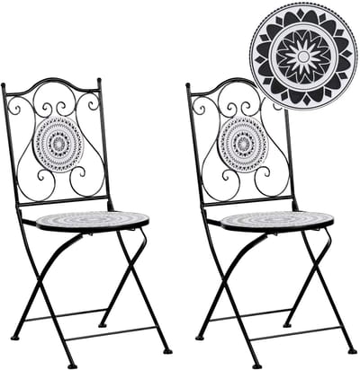 COMISO - Set van 2 tuinstoelen - Zwart/Wit - IJzer