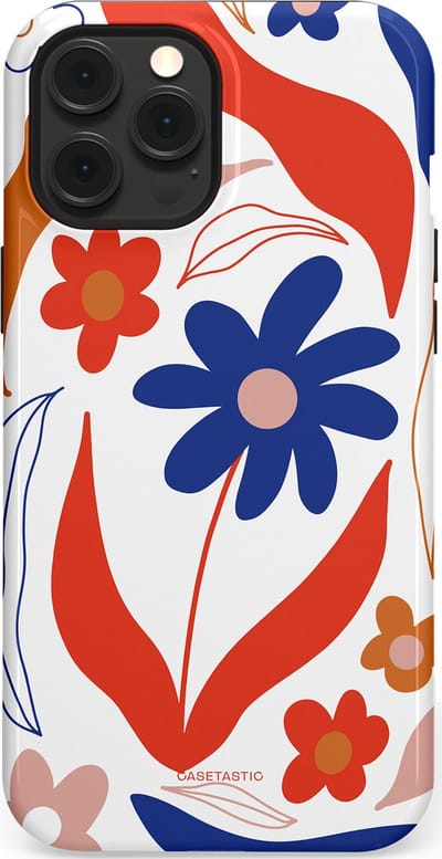 Casetastic hoesje geschikt voor Apple iPhone 12 Pro Max - MagSafe - Dubbellaagse bescherming - Kleuren in bloei - Fashion Case - Wit Rood Perzik Donkerblauw
