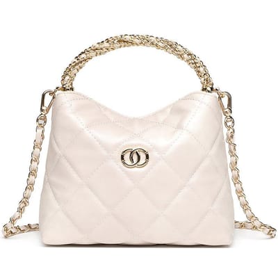 Ruitjes Tas Zacht Leer Draai Ketting Handvat Handtas Lunchbox Tas Enkele Schouder Crossbody Kleine Geurige Dames Tas beige