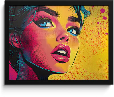 Poster in lijst - Fotolijst 40x30 cm - Posters - Close-up - Vrouwengezicht - Stippen - Geel - Posterlijst zwart - Decoratie - Wanddecoratie woonkamer - Muurdecoratie slaapkamer