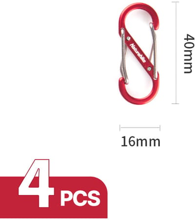 Naturehike S-Type Aluminium Karabijnhaak – Small – Rood (4-pack)