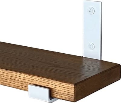 GoudmetHout® Wandplank Industrieel - 180 x 15 cm Muurplank - Donker Eiken Hout - Decoratie Wandrek & Boekenrek - Hangplank Keuken - Wall Shelf + 2 Mat Witte Plankdragers van Staal