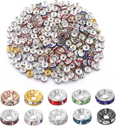 300 stuks Rondelle Spacer kralen, 8 mm vergulde kristallen strass charme spacer kralen platte ronde kristallen glas losse kralen voor DIY ketting armband sieraden maken strass charme spacer kralen (10 kleuren)