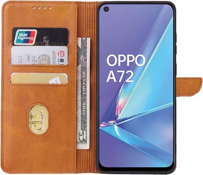 Geschikt voor Oppo A72 Telefoonhoesje Kunstleer met Magnetisch lipje en Pasjeshouder Book Case met Klepje - Bruin - Smartphonica geschikt voor Oppo A72